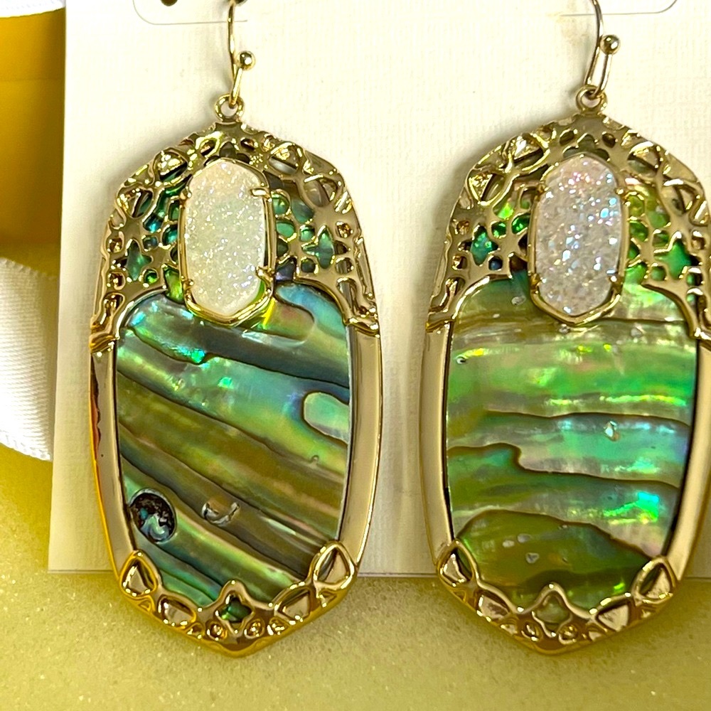 NWOT Rare & Retired Kendra Scott Deva Earrings Abalone Iridescent Drusy Yellow G - Picture 11 of 17